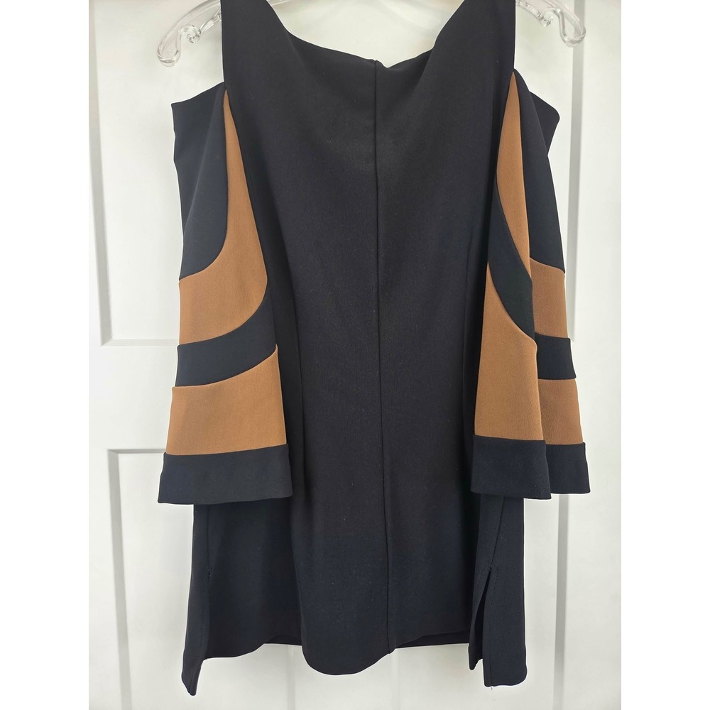 BOSTON PROPER Black Brown Cold Shoulder Cutout Tunic Top Small - Picture 2 of 11